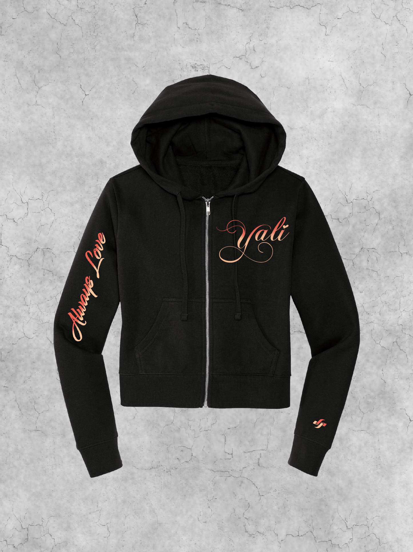 Cursive Always Love Waist High Zip-up Hoodie