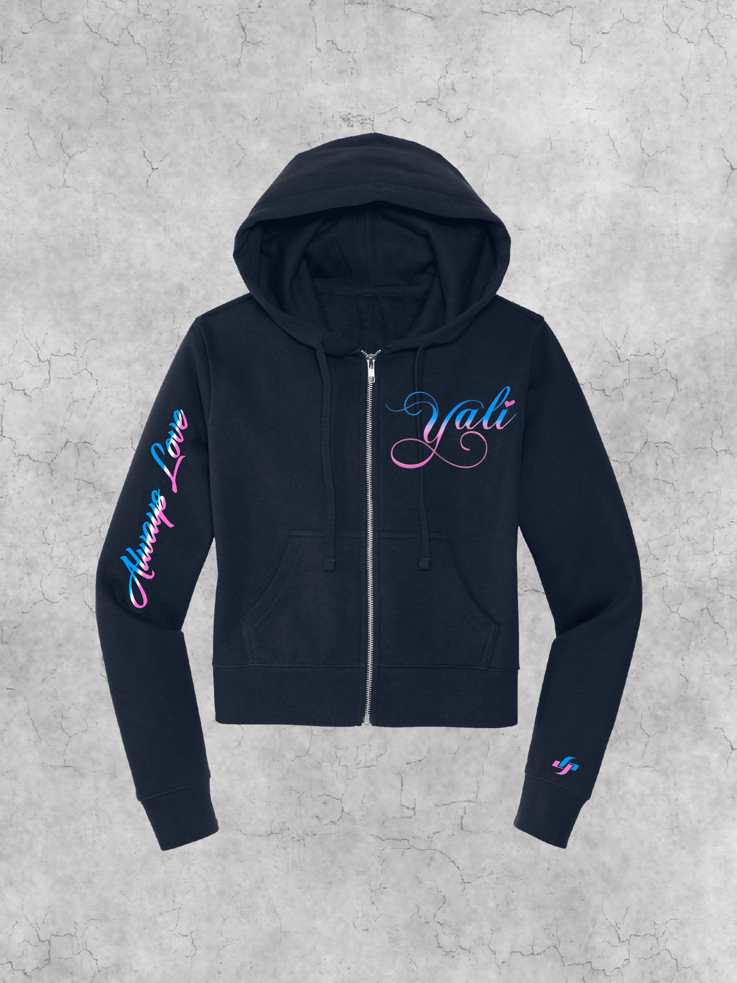 Cursive Always Love Waist High Zip-up Hoodie