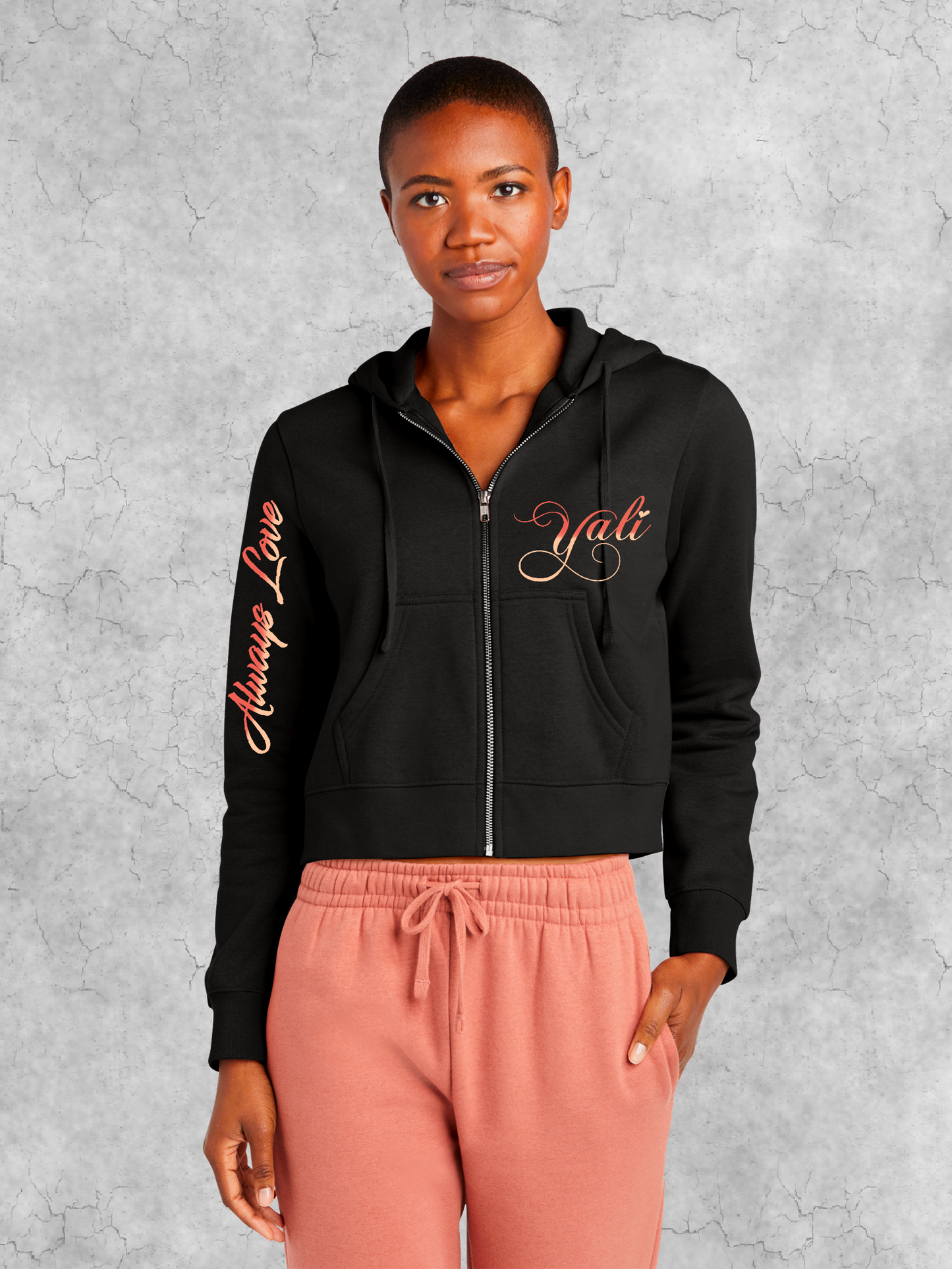 Cursive Always Love Waist High Zip-up Hoodie