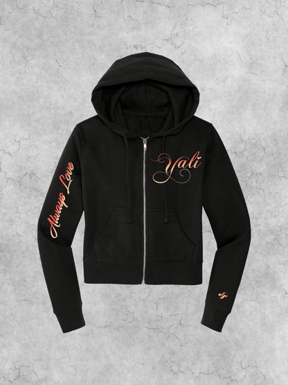 Cursive Always Love Waist High Zip-up Hoodie